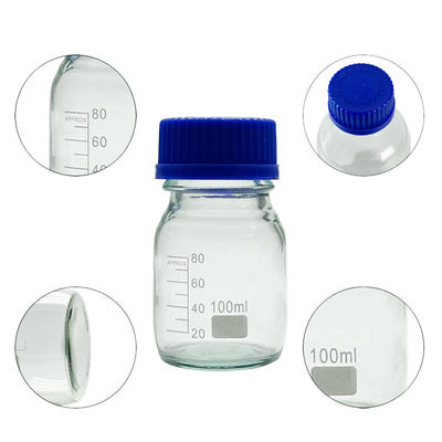OEM ODM 100ml 反応剤 メディア ガラス 青いスクリューキャップの実験用ボトル