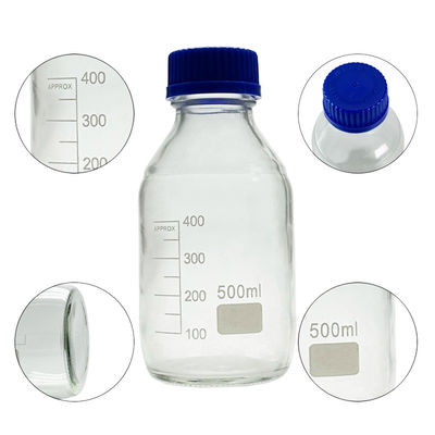 OEM ODM 500ml 反応剤 メディア ガラス 青いスクリューキャップの実験用ボトル